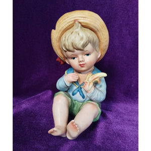 Vintage Porcelain Figurine Boy Piano Baby, Lipper Mann Creations, Japan